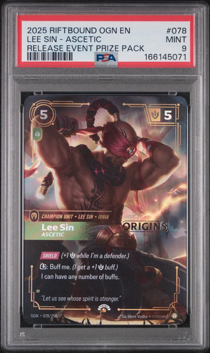 2025 #078 Lee Sin - Ascetic PSA 9 Riftbound: League of Legends Ogn-Origins