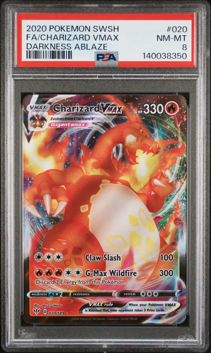 2020 #020 Full Art/Charizard Vmax PSA 8 Sword & Shield Darkness Ablaze Pokemon