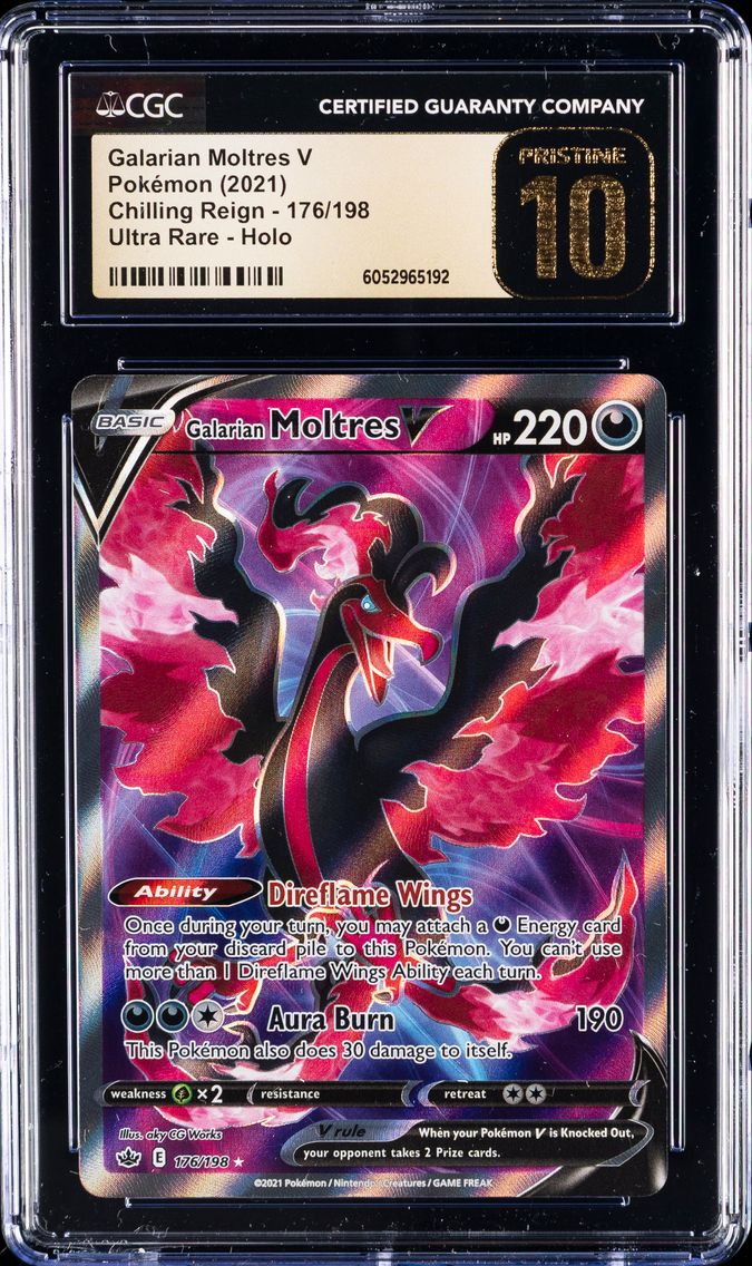 2021 #176 Full Art/Galarian Moltres V CGC 10 Pristine Sword & Shield Chilling Reign Pokemon