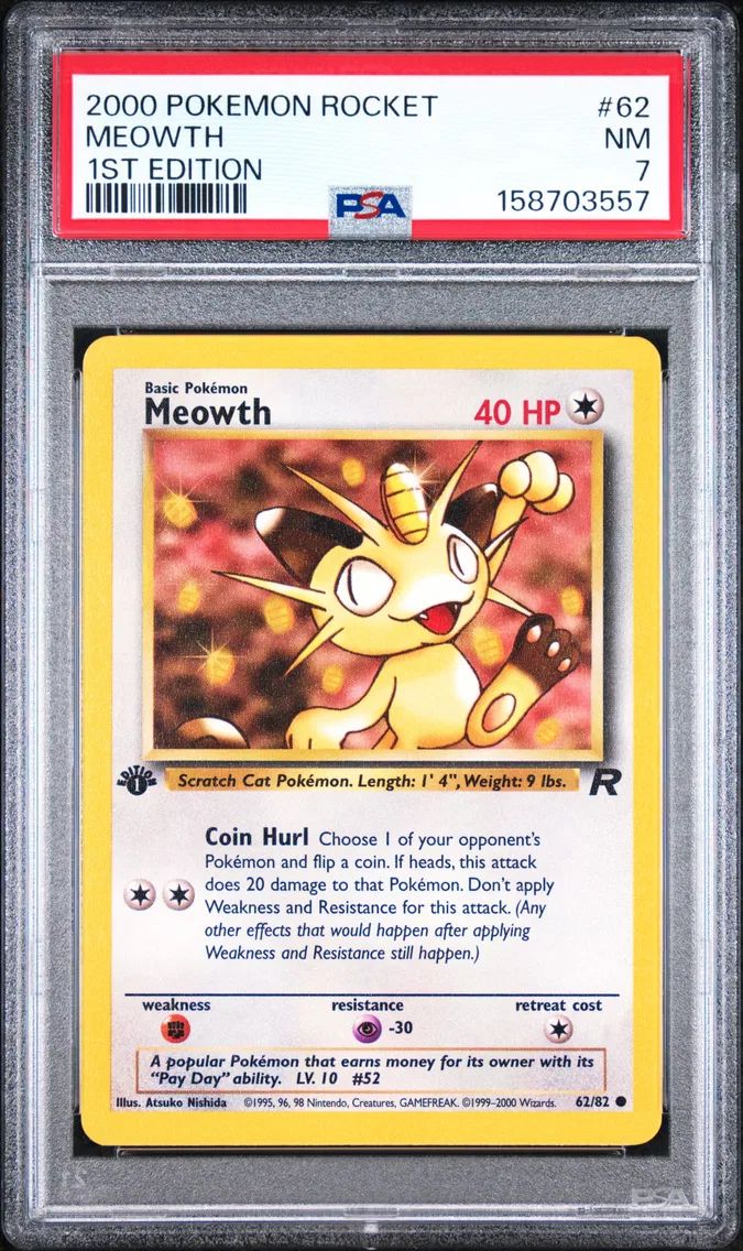 2000 Pokemon Rocket Meowth 1st Edition Rocket #62 PSA 7