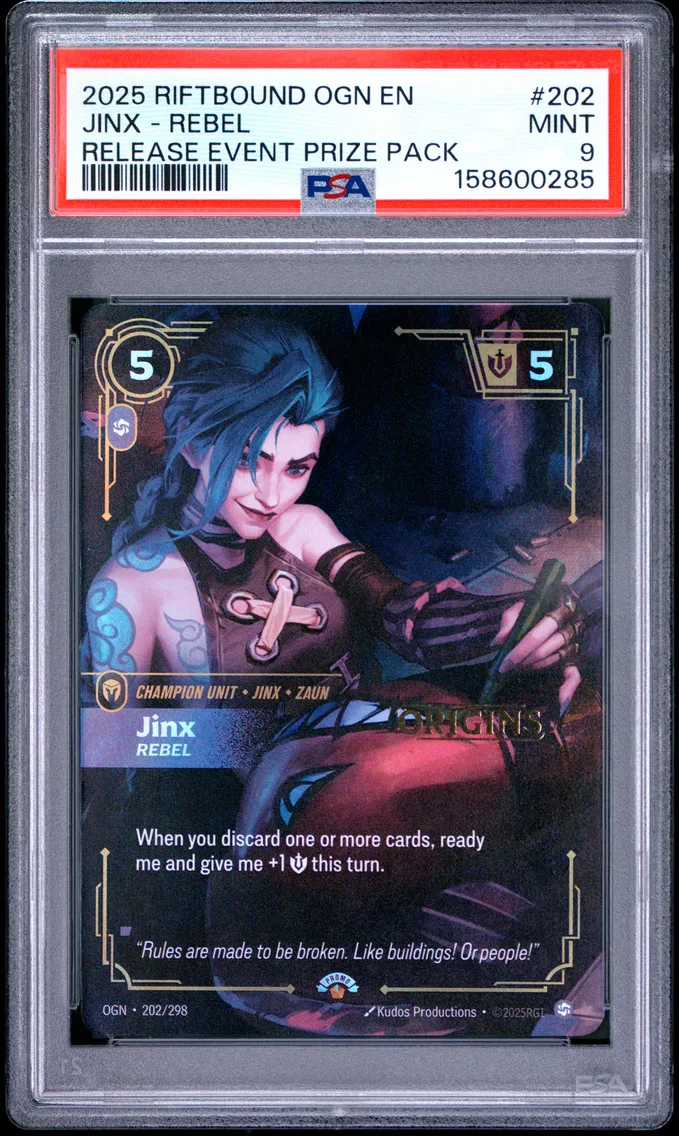 2025 #202 Jinx - Rebel PSA 9 Riftbound: League of Legends Ogn-Origins