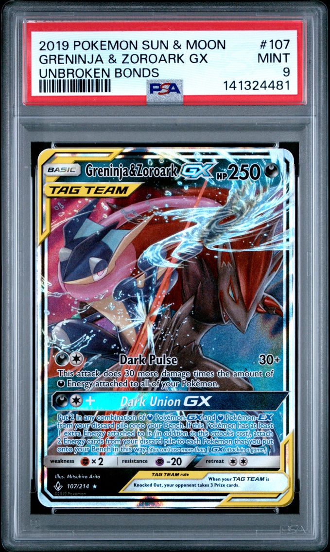 2019 #107 Greninja & Zoroark GX PSA 9 Sun & Moon Unbroken Bonds