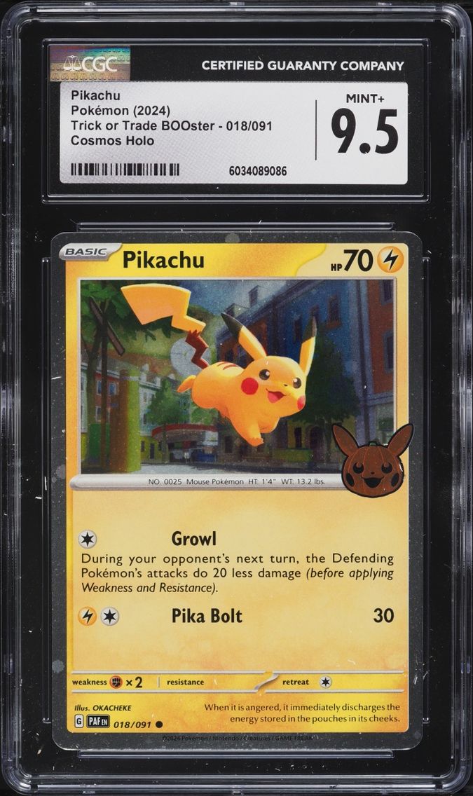 2024 Pokemon SV Paldean Fates Trick Or Trade BOOster Holo Pikachu #18 CGC 9.5 MINT+