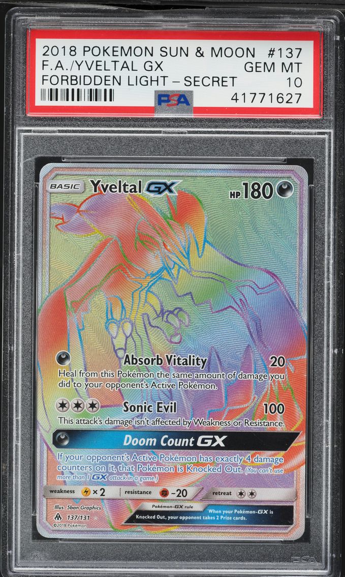 2018 #137 Full Art/Yveltal GX PSA 10 Sun & Moon Forbidden Light Pokemon