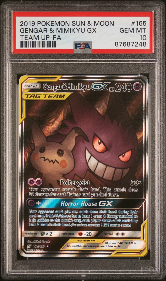 2019 #165 Full Art/Gengar & Mimikyu GX PSA 10 Sun & Moon Team Up