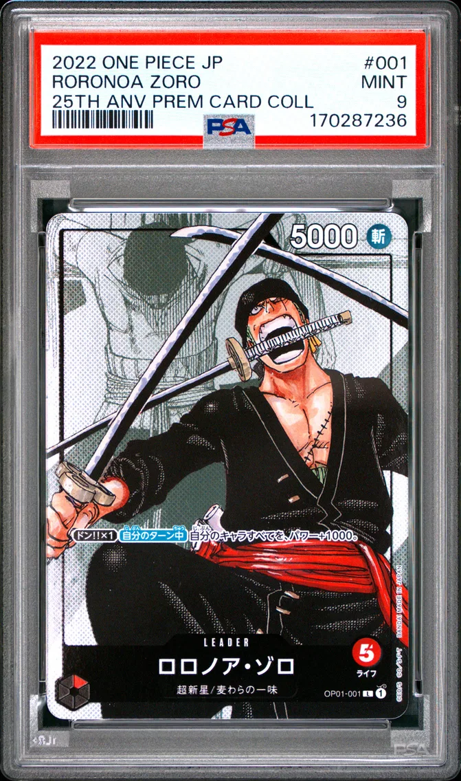 2022 #001 Roronoa Zoro PSA 9 One Piece Japanese 25th Anniversary Premium Card Collection