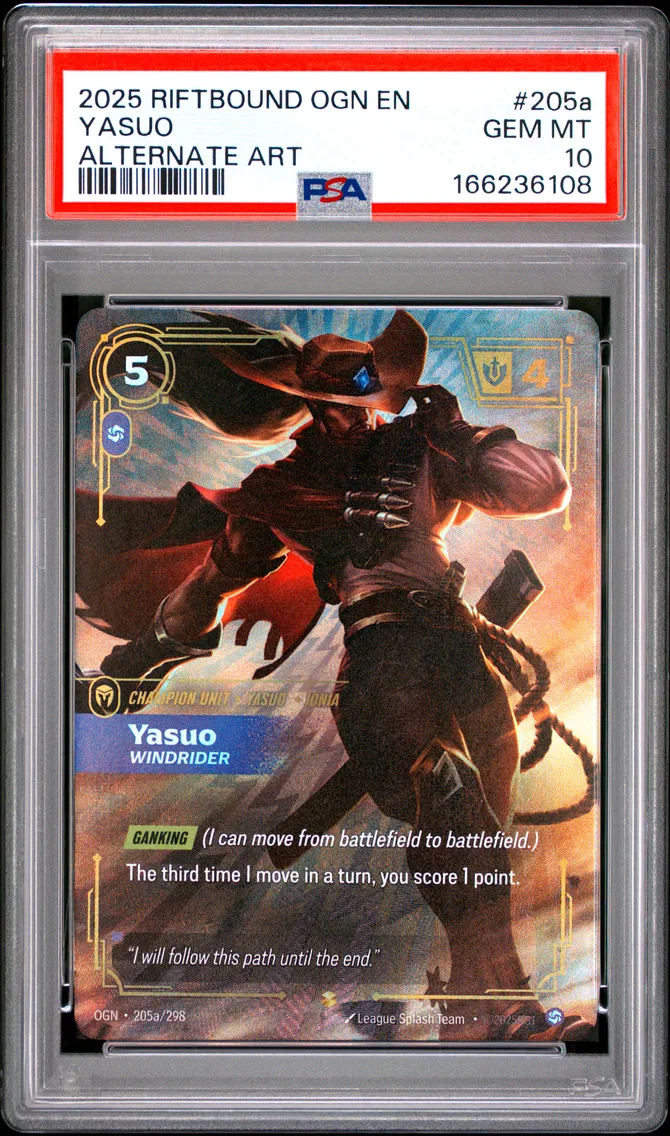 2025 #205a Yasuo - Windrider PSA 10 Riftbound: League of Legends Ogn-Origins