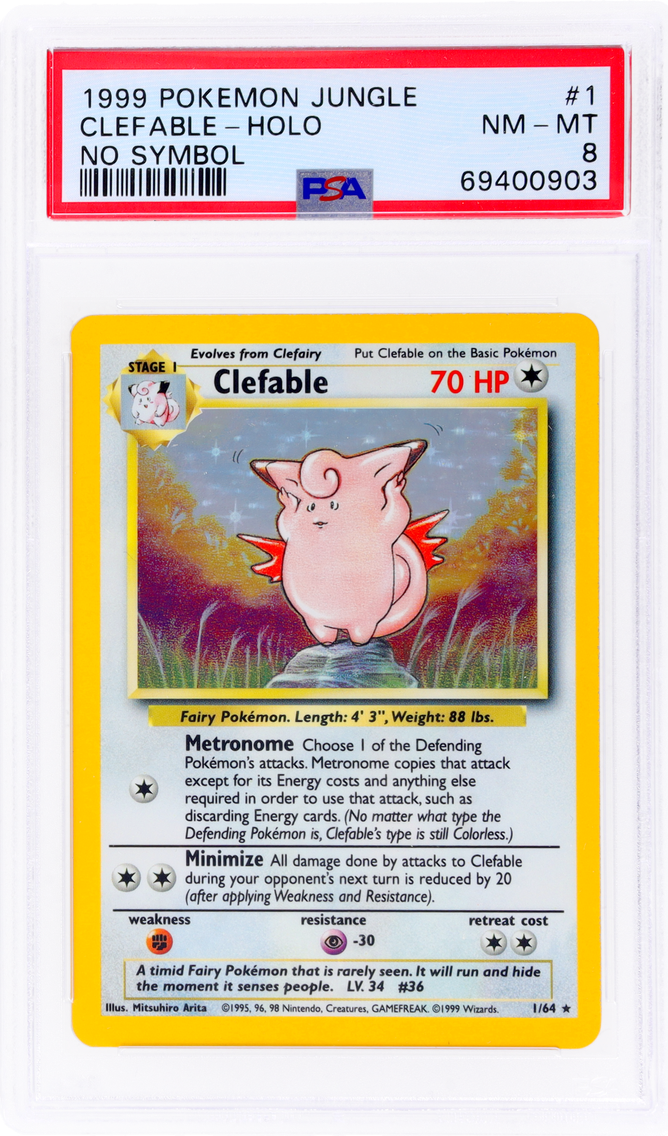 1999 POKEMON JUNGLE HOLO ERROR CLEFABLE #1B PSA 8