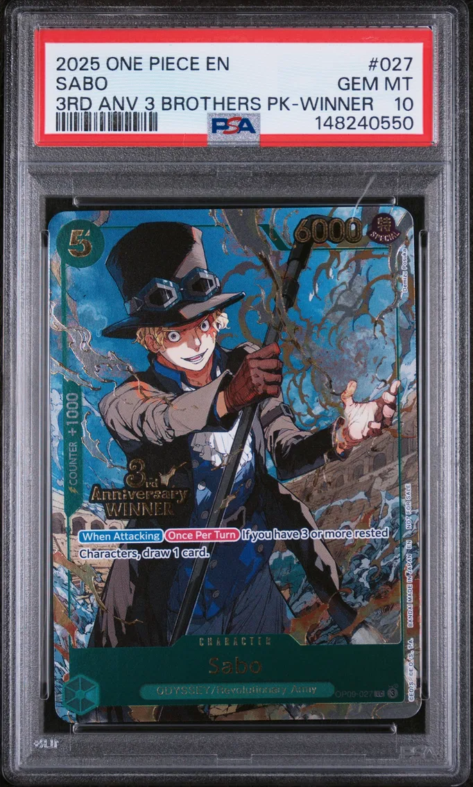 2025 #027 Sabo PSA 10 One Piece 3rd Anniversary Tournament 3 Brothers Pack