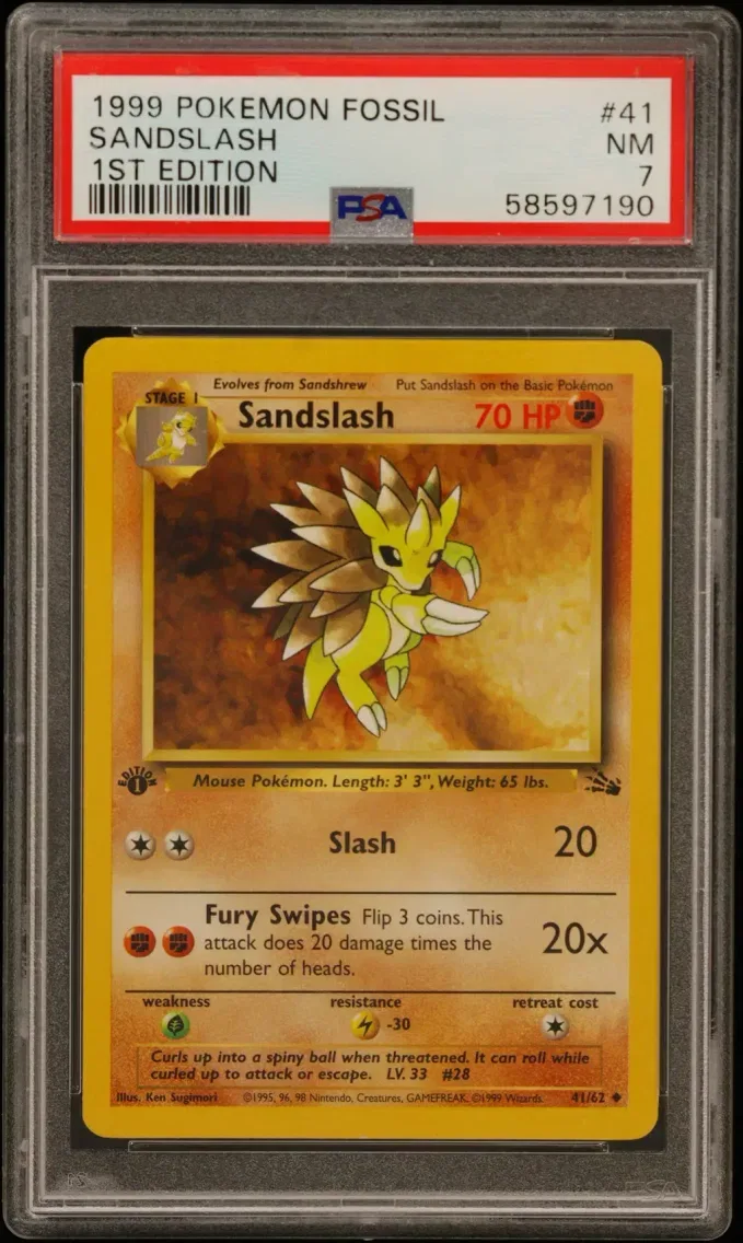 1999 Pokemon Fossil Sandslash 1st Edition Fossil #41 PSA 7