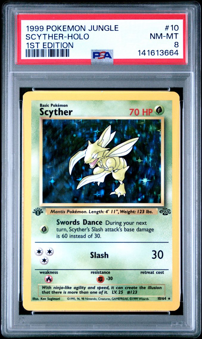 1999 #10 Scyther-Holo 1st Edition PSA 8 Jungle