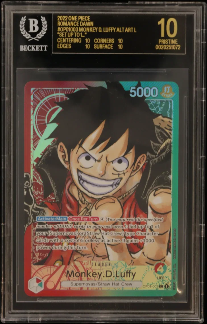 2022 #OP01003 Monkey.D.Luffy ALT ART L COR/("Set up to 1...") BGS 10 One Piece Card Game Romance Dawn