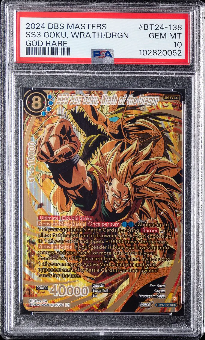 2024 #BT24-138 SS3 Son Goku, Wrath of the Dragon PSA 10 Dragon Ball Super Card Game Masters Series 24 Beyond Generations