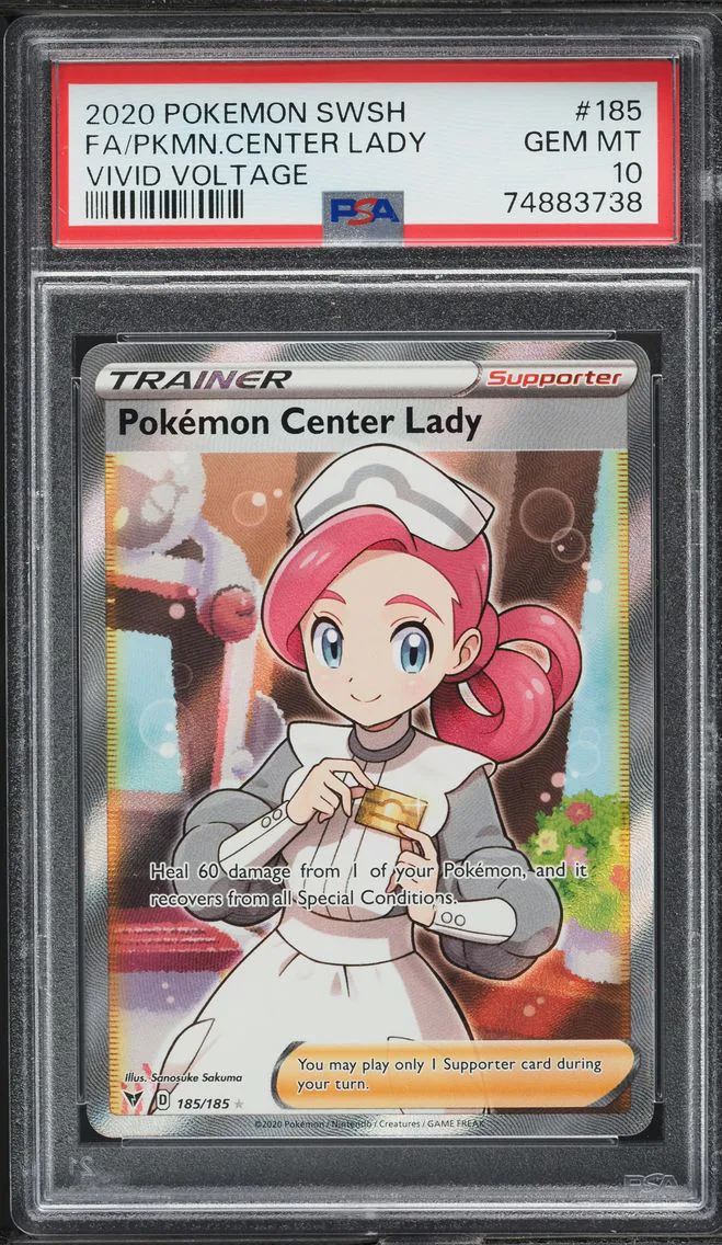 2020 #185 SWSH VIVID VOLTAGE FULL ART POKEMON CENTER LADY PSA 10 POKEMON