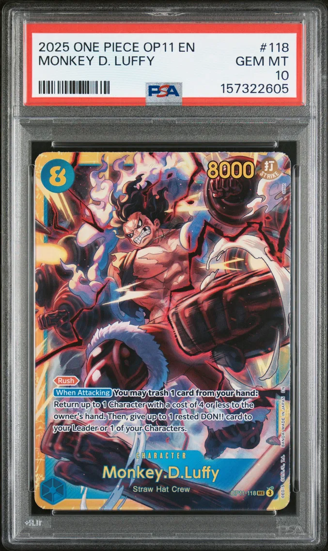 2025 #118 Monkey D. Luffy PSA 10 One Piece OP11-A Fist of Divine Speed