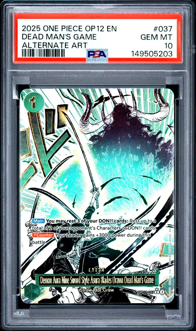 2025 #037 Demon Aura Nine-Sword Style Asura Blades Drawn Dead Man's Game PSA 10 One Piece OP12-Legacy of the Master