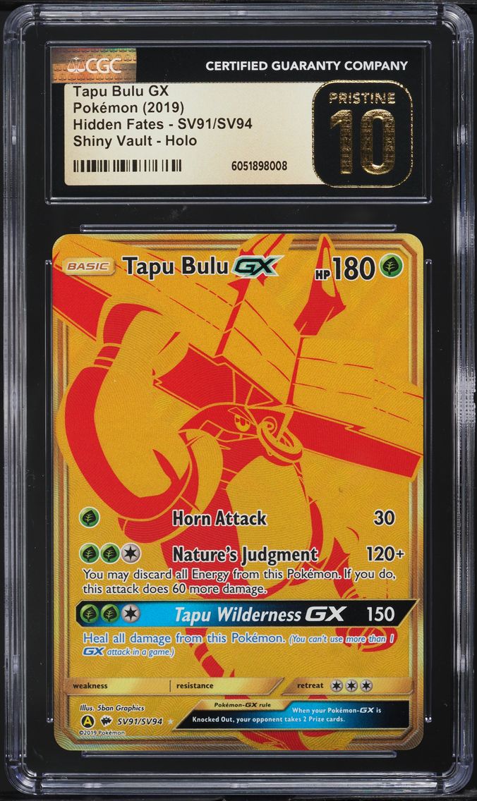 2019 #SV91 Full Art/Tapu Bulu GX CGC 10 Pristine Sun & Moon Hidden Fates Pokemon