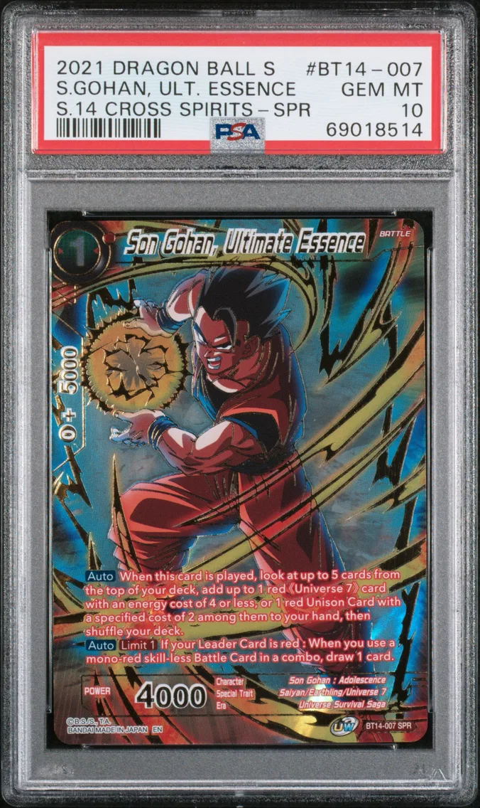 2021 #BT14-007 Son Gohan, Ultimate Essence PSA 10 Dragon Ball Super Card Game Series 14 Cross Spirits