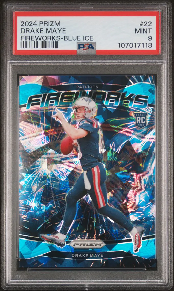 2024 #22 Drake Maye PSA 9 Panini Prizm Fireworks Football