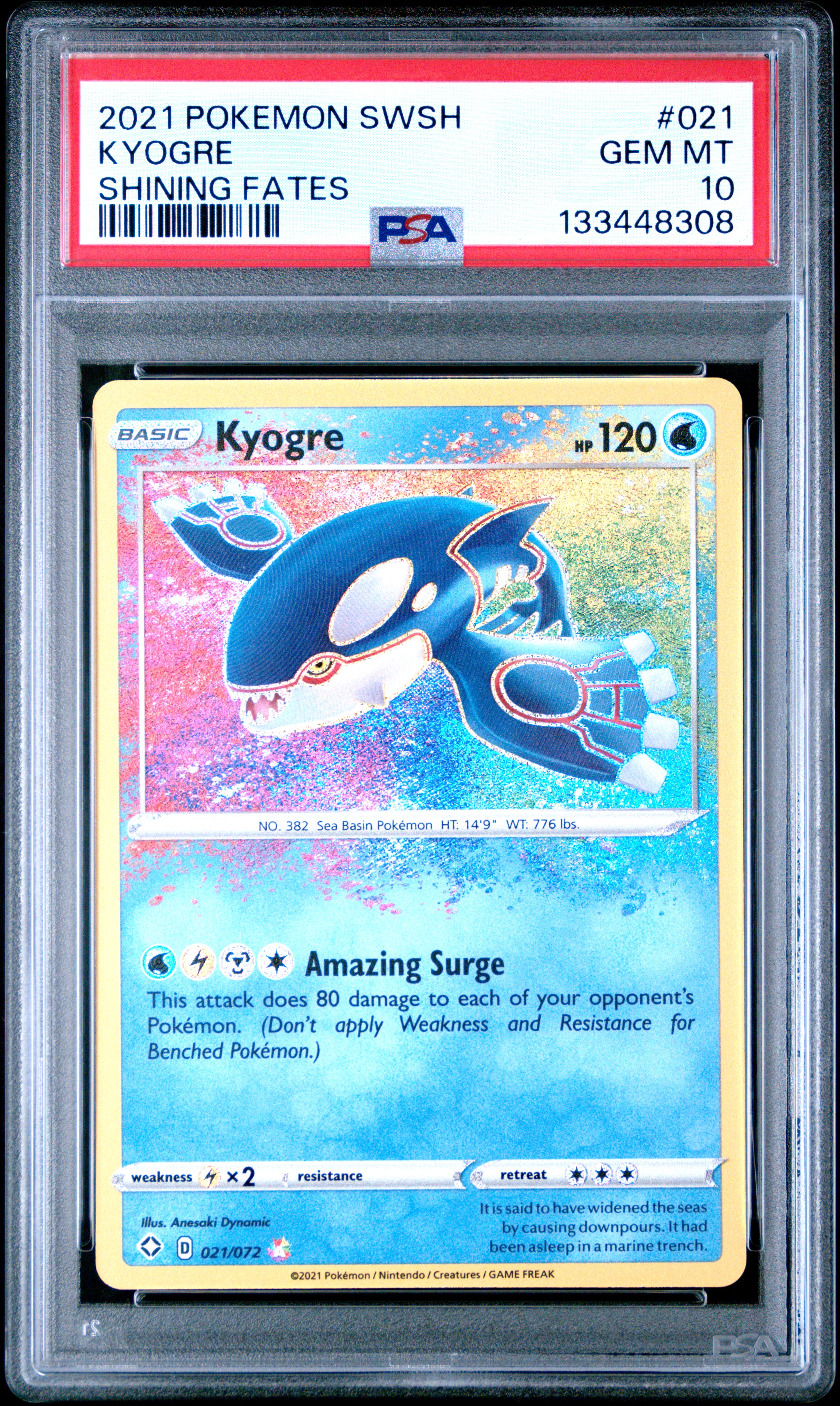 2021 #021 Kyogre PSA 10 Sword & Shield Shining Fates