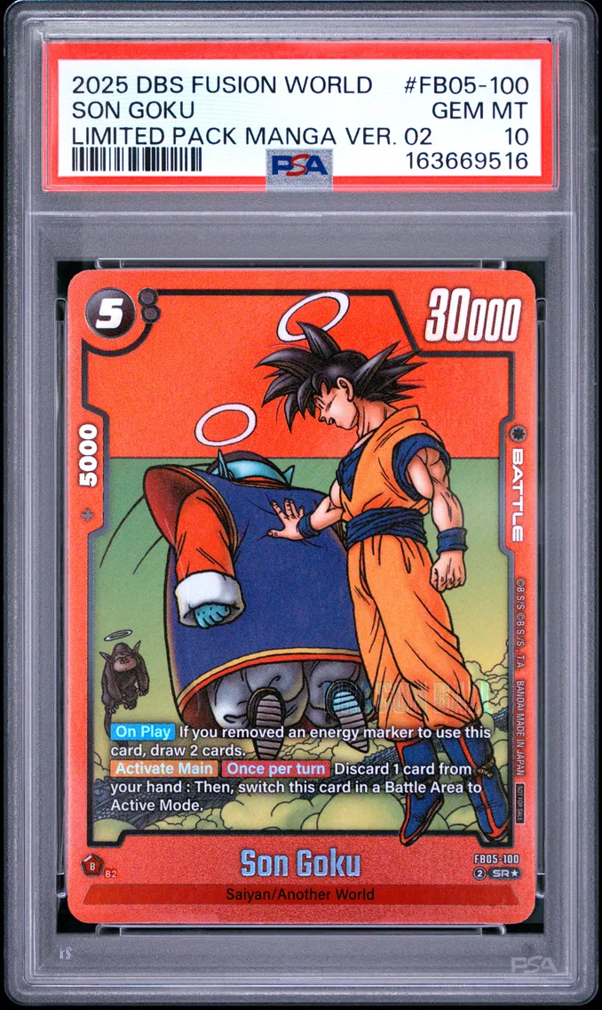 2025 #FB05-100 Son Goku PSA 10 Dragon Ball Super Card Game Fusion World Limited Pack Manga Version 02