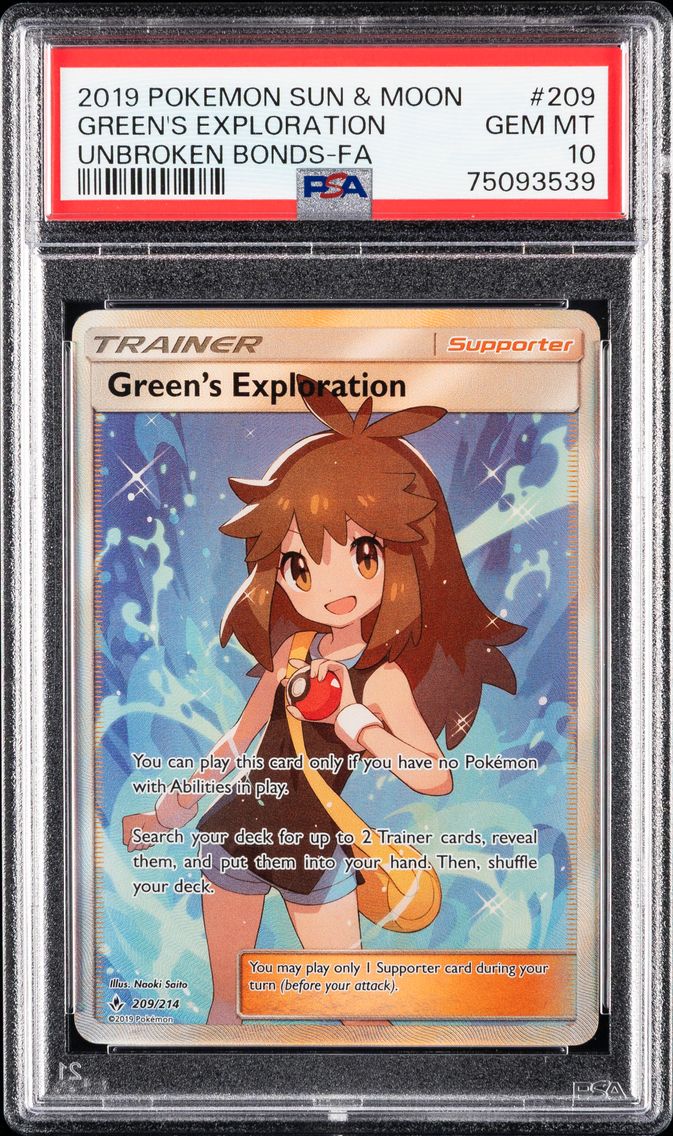 2019 #209 Full Art/Green's Exploration PSA 10 Sun & Moon Unbroken Bonds Pokemon