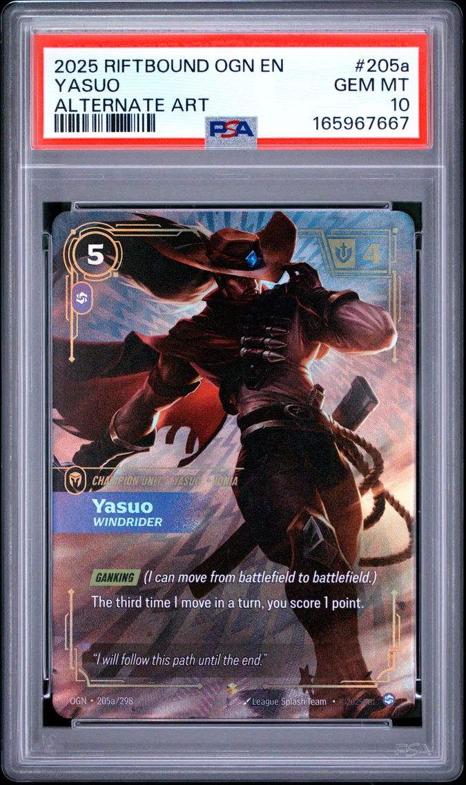 2025 #205a Yasuo - Windrider PSA 10 Riftbound: League of Legends Ogn-Origins