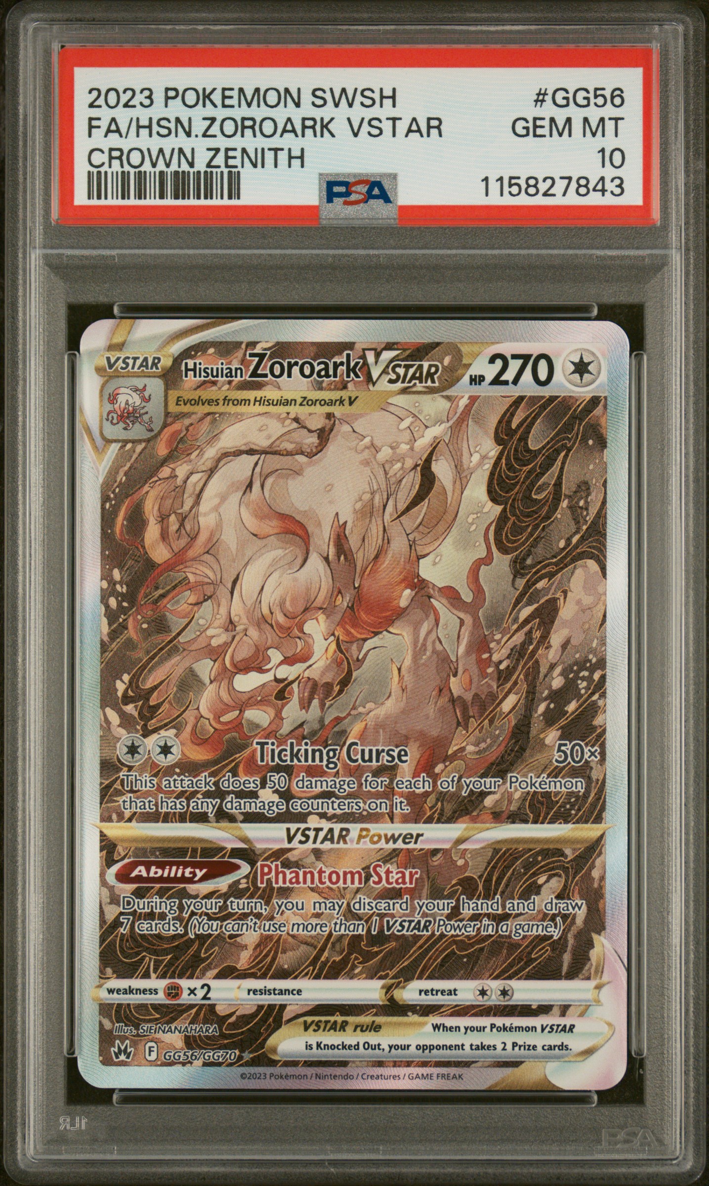 2023 #Gg56 Full Art/Hisuian Zoroark Vstar PSA 10 Sword And Shield Crown Zenith