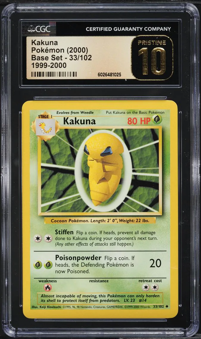 1999 #33 BASE SET KAKUNA CGC 10 PRISTINE POKEMON