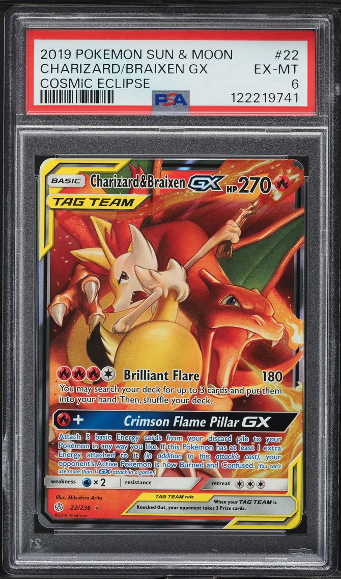 2019 #22 Charizard & Braixen GX PSA 6 Sun & Moon Cosmic Eclipse Pokemon