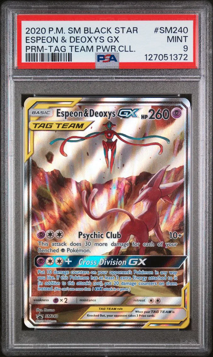 2020 Pokemon SM Black Star Promo Espeon & Deoxys GX SM Black Star Promo #SM240 PSA 9