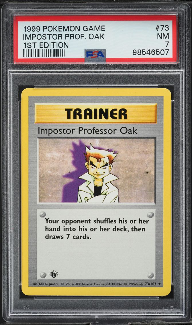 1999 #73 BASE SET 1ST EDITION IMPOSTOR PROFESSOR OAK PSA 7  POKEMON