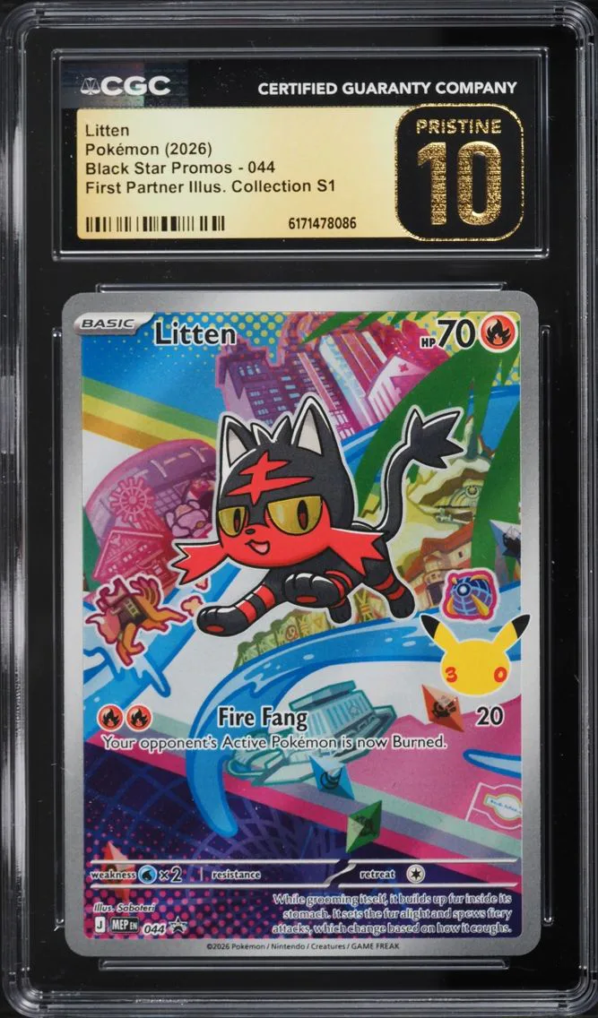 2026 Pokemon Mega Promo First Partner Illustration S1 Full Art Litten #44 CGC 10 PRISTINE