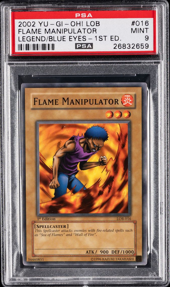 2002 #016 FLAME MANIPULATOR PSA 9 YU-GI-OH! LOB-LEGEND OF BLUE EYES WHITE DRAGON | 1ST EDITION