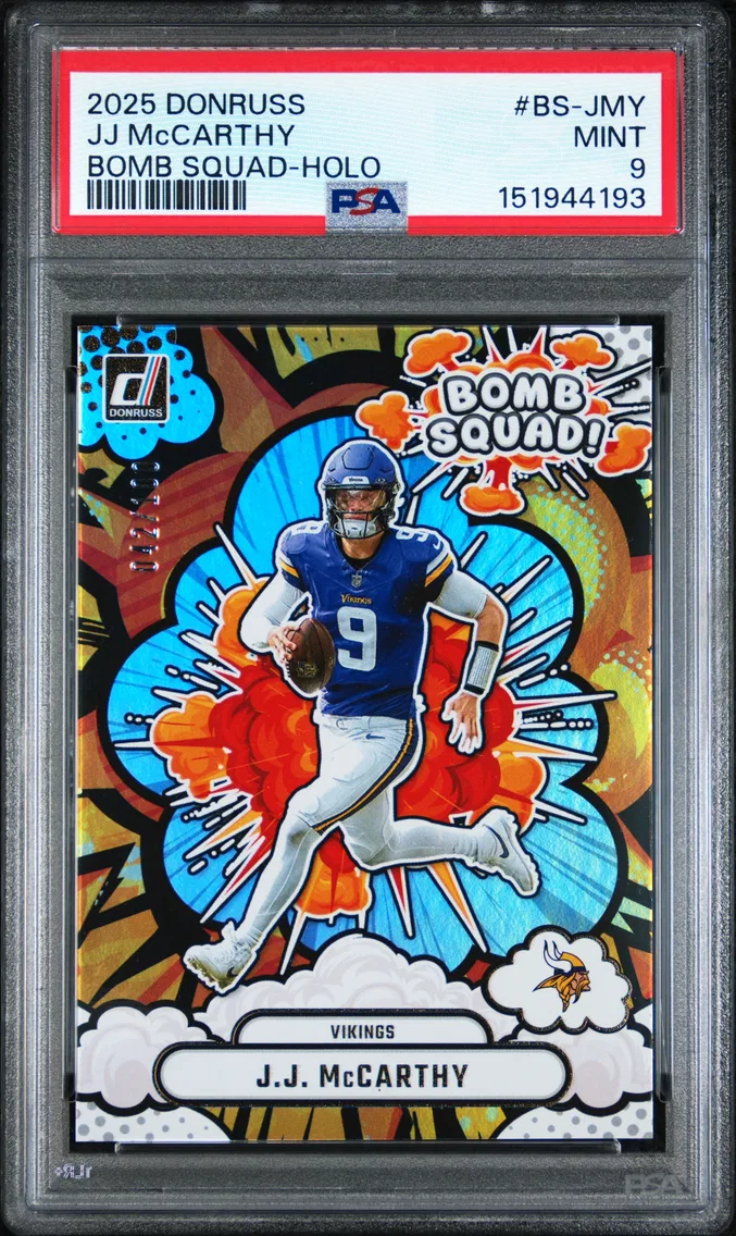2025 #BS-JMY JJ McCarthy PSA 9 Panini Donruss Bomb Squad