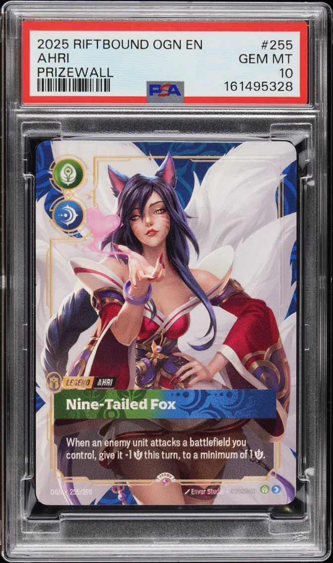 2025 #255 Ahri - Nine-Tailed Fox PSA 10 Riftbound: League of Legends Ogn-Origins Plated Legends