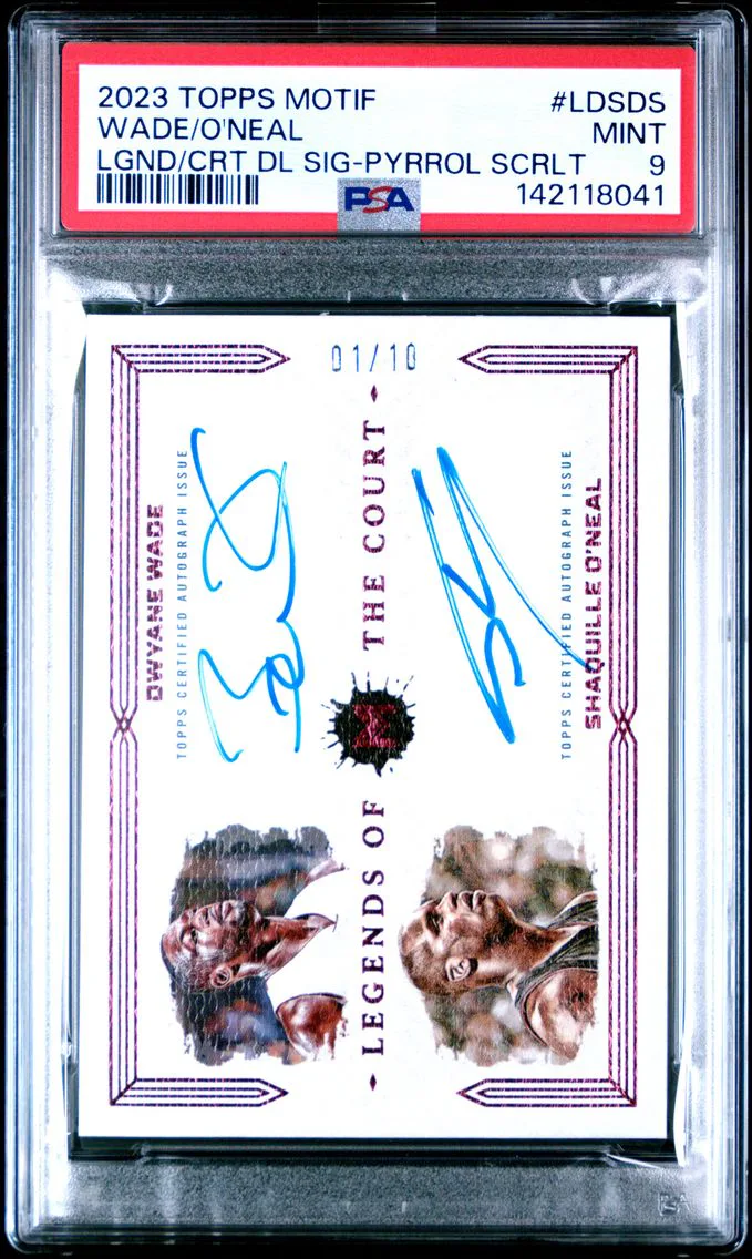 2023 #LDSDS Dwyane Wade/Shaquille O'Neal PSA 9 Topps Motif Legends of the Court Dual Signatures