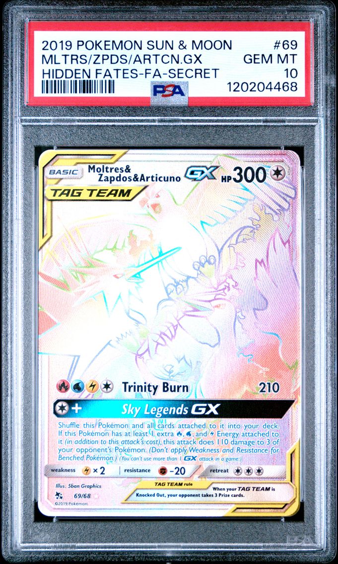 2019 #69 Full Art/Moltres & Zapdos & Articuno GX PSA 10 Sun & Moon Hidden Fates