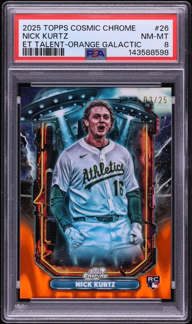 2025 Topps Chrome Cosmic Extraterrestrial Talent Orange Galactic Nick Kurtz RC /25 #ET-26 PSA 8