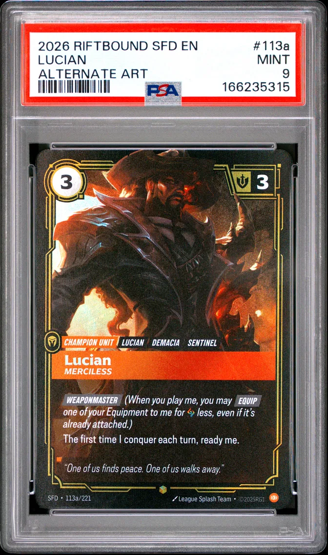 2026 #113a Lucian - Merciless PSA 9 Riftbound: League of Legends Sfd-Spiritforged