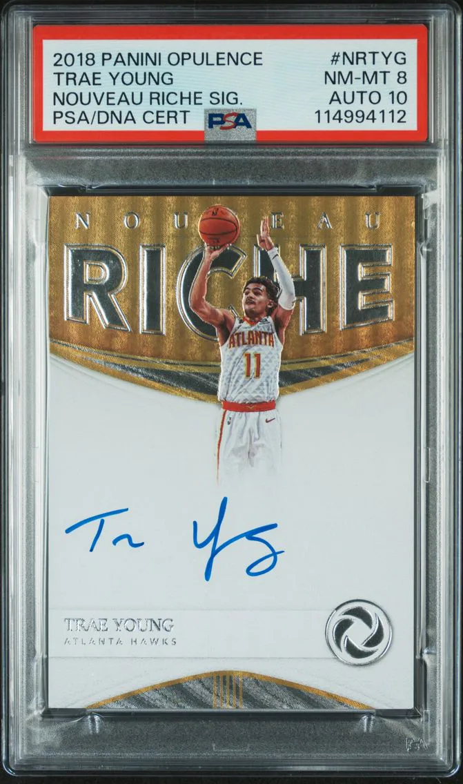 2018 #NRTYG Trae Young PSA 8 Panini Opulence Nouveau Riche Signatures