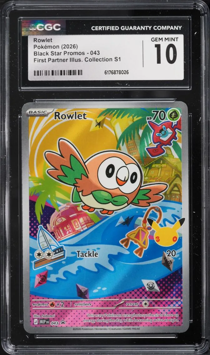 2026 Pokemon Mega Promo First Partner Illustration S1 Full Art Rowlet #43 CGC 10 GEM MINT