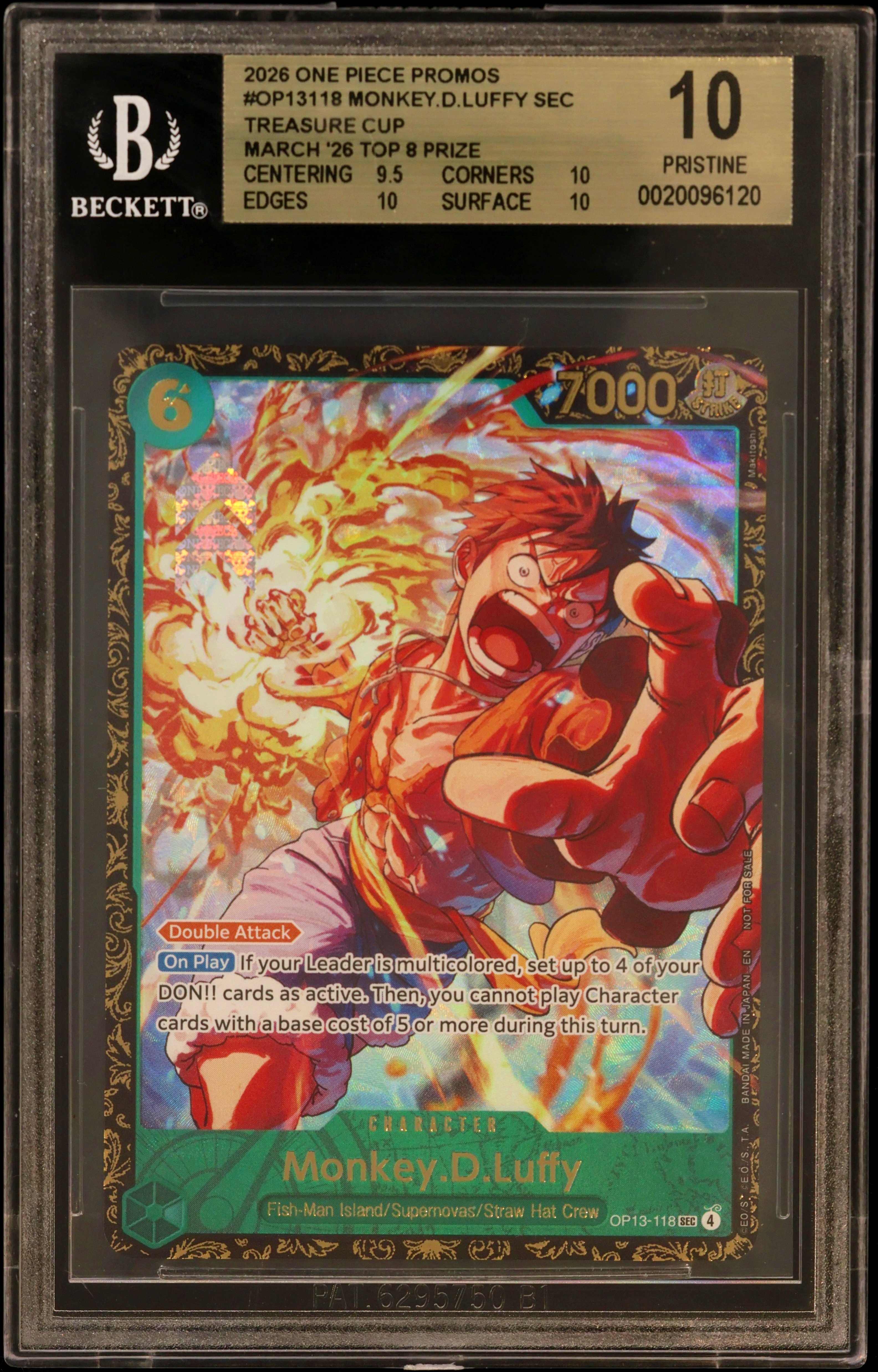 2026 #OP13118 Monkey.D.Luffy SEC/(Treasure Cup March '26 Top 8 Prize) BGS 10 One Piece Card Game Promos