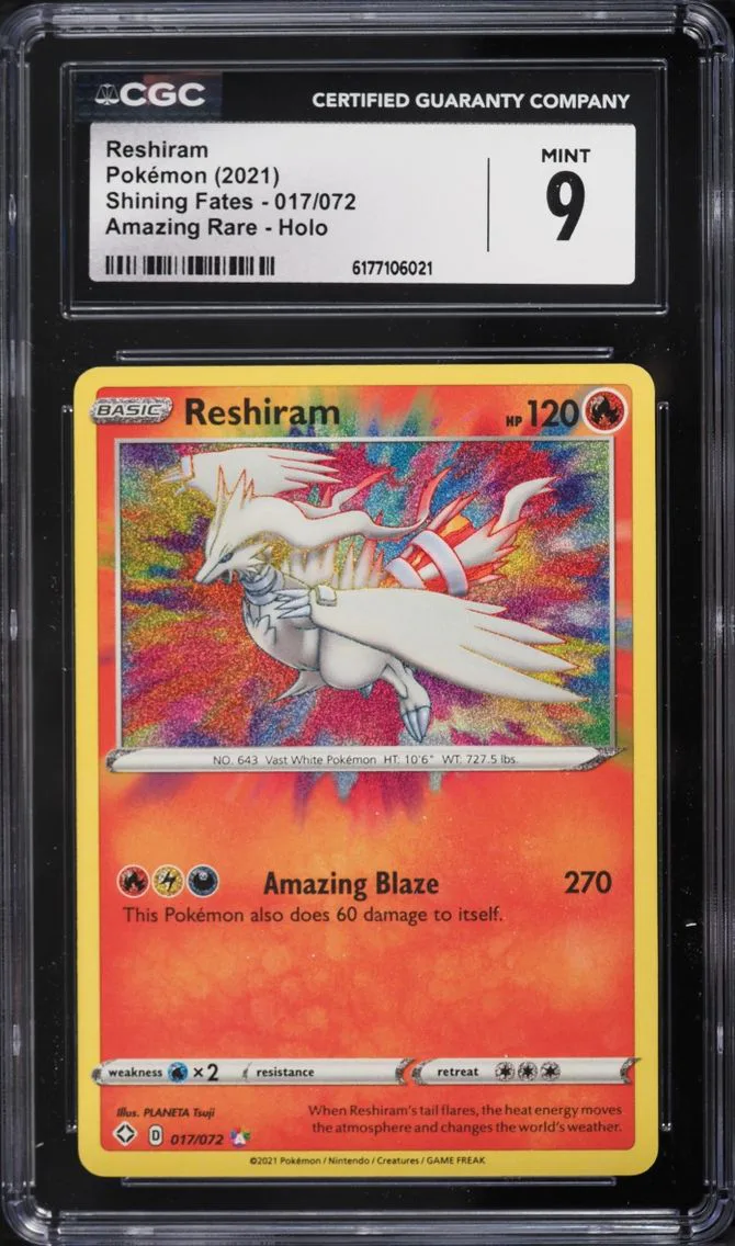 2021 #17 Reshiram CGC 9 Pokemon Sword & Shield Shining Fates Amazing Rare