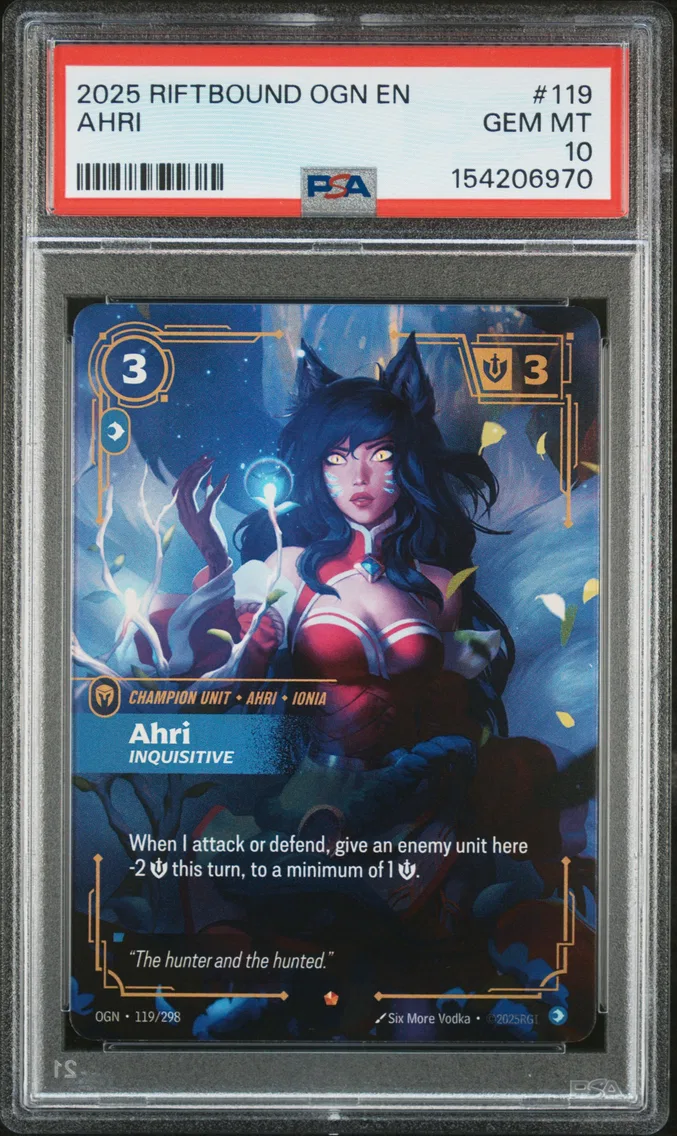 2025 #119 Ahri - Inquisitive PSA 10 Riftbound: League of Legends Ogn-Origins