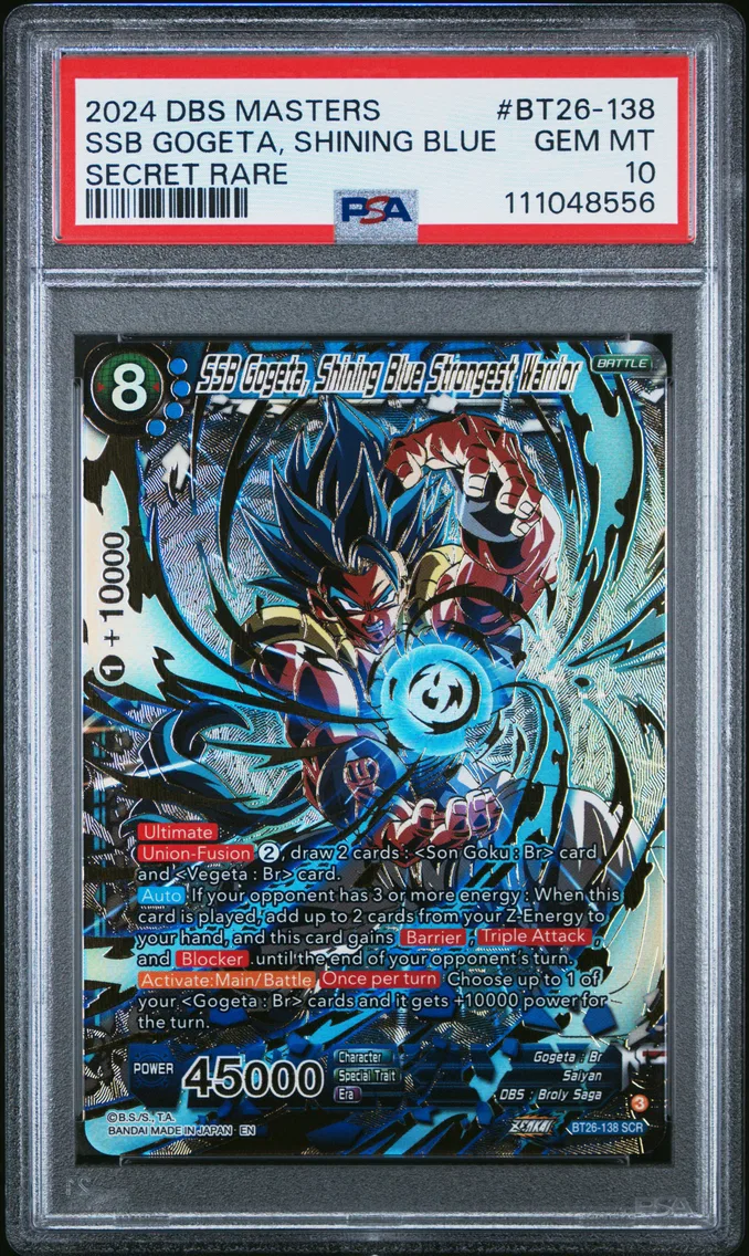 2024 #BT26-138 SSB Gogeta, Shining Blue Strongest Warrior PSA 10 Dragon Ball Super Card Game Masters Series 26 Ultimate Advent