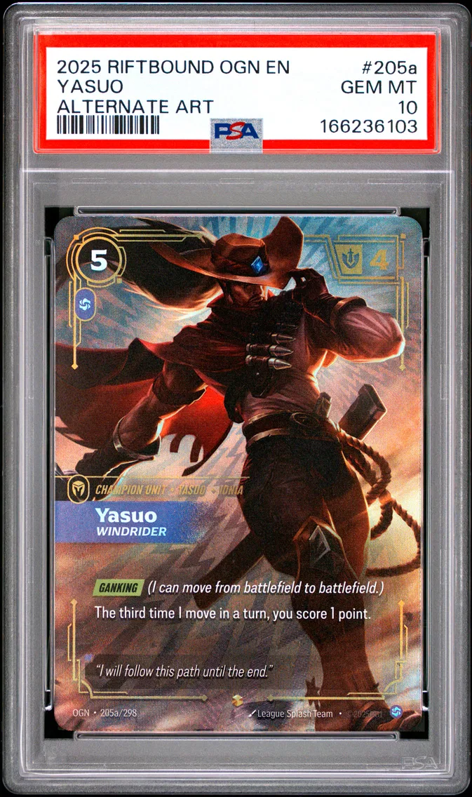 2025 #205a Yasuo - Windrider PSA 10 Riftbound: League of Legends Ogn-Origins