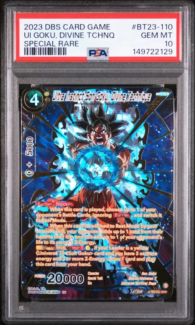 2023 #BT23-110 Ultra Instinct Son Goku, Divine Technique PSA 10 Dragon Ball Super Card Game Series 23 Perfect Combination