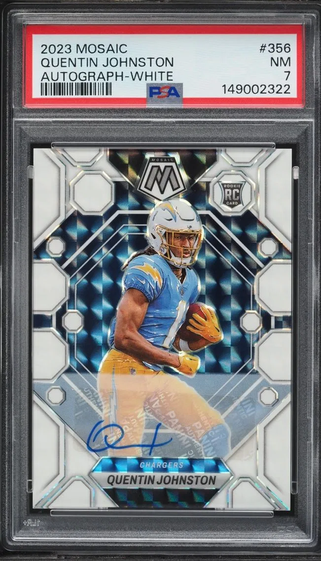 2023 Panini Mosaic White Quentin Johnston ROOKIE AUTO /25 #356 PSA 7 NRMT