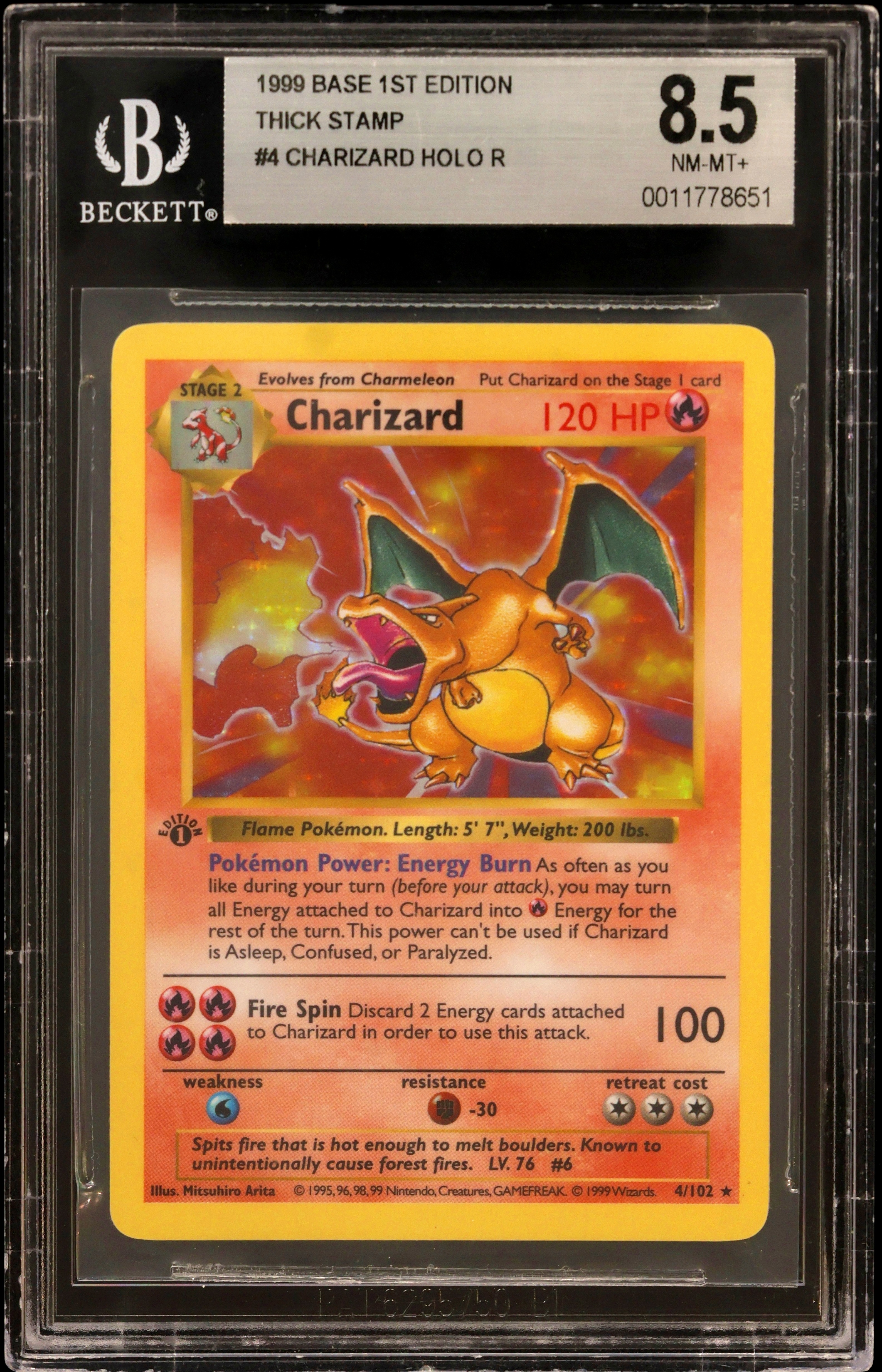1999 #4 Charizard HOLO R/(Thin Stamp) BGS 8.5 Base 1st Edition